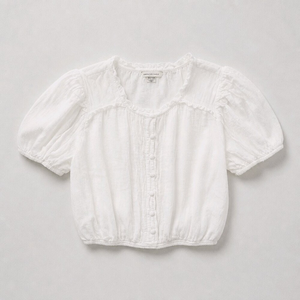 American Eagle XS White Short Sleeve Blouse Lightweight Button Front